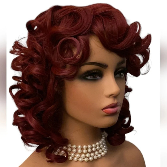 Pincurled Wig w/bangs - RED - Picture 6 of 12